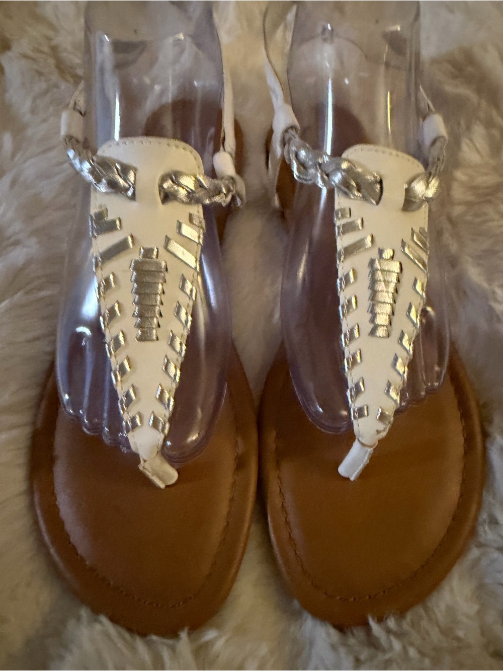 White and metallic silver Strap Sandals size 9